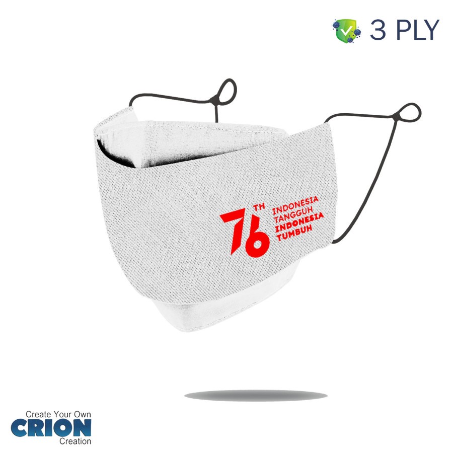 Crion- Masker kain 3d Indonesia merdeka Merah Putih 3ply antibacterial