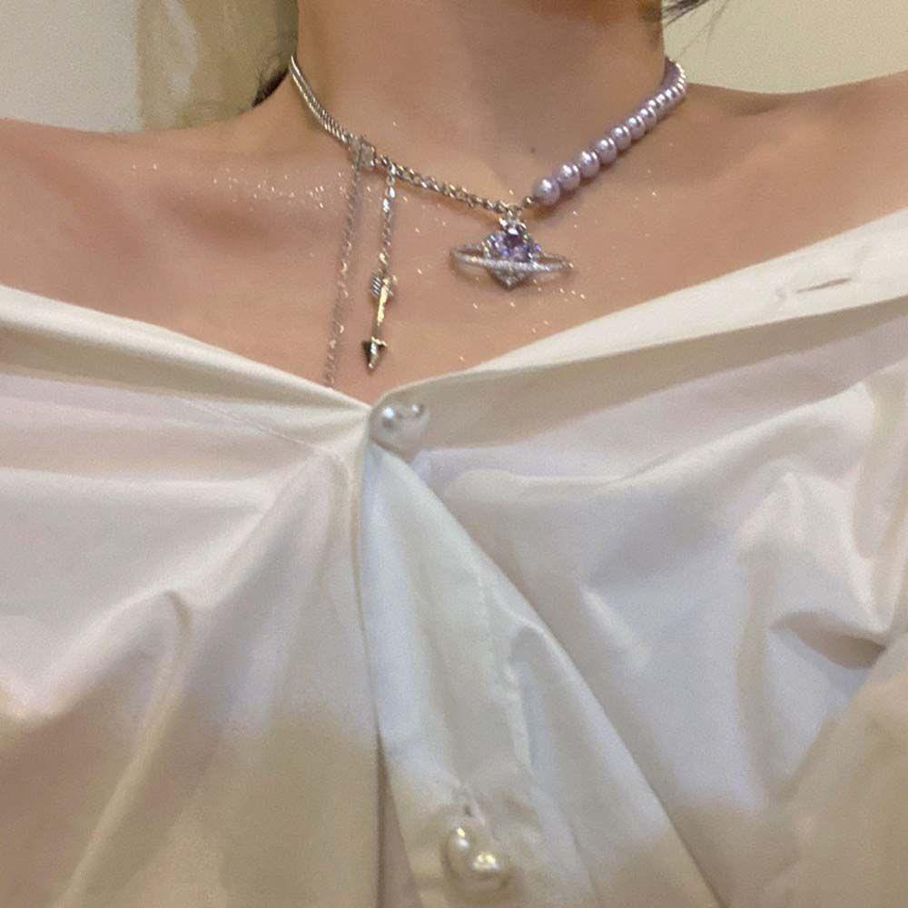 Mxbeauty Planet Kalung Elegan Hip Hop Hadiah Perempuan Berlian Imitasi Choker Wanita Rantai Klavikula