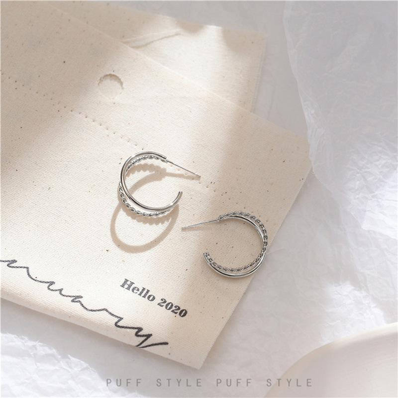 Anting S925 Silver Needle Model Double Ring Gaya Retro Korea Selatan Anti Alergi Untuk Wanita