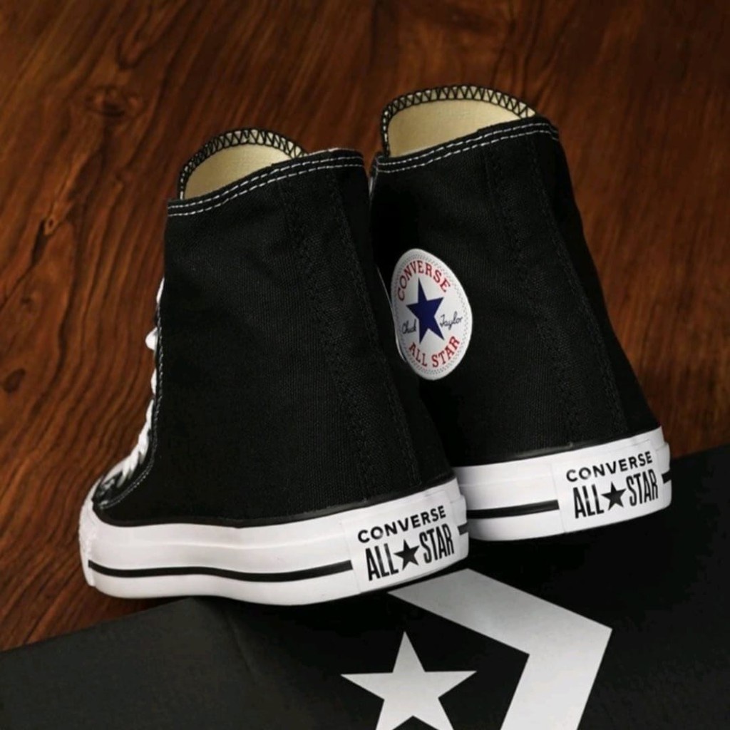 Sepatu Sneakers Converse All Star Tinggi/ Sepatu Sekolah Pria Wanita Anak Sd Smp Sma Kuliah Nb Tali Full Hitam M1 Termurah