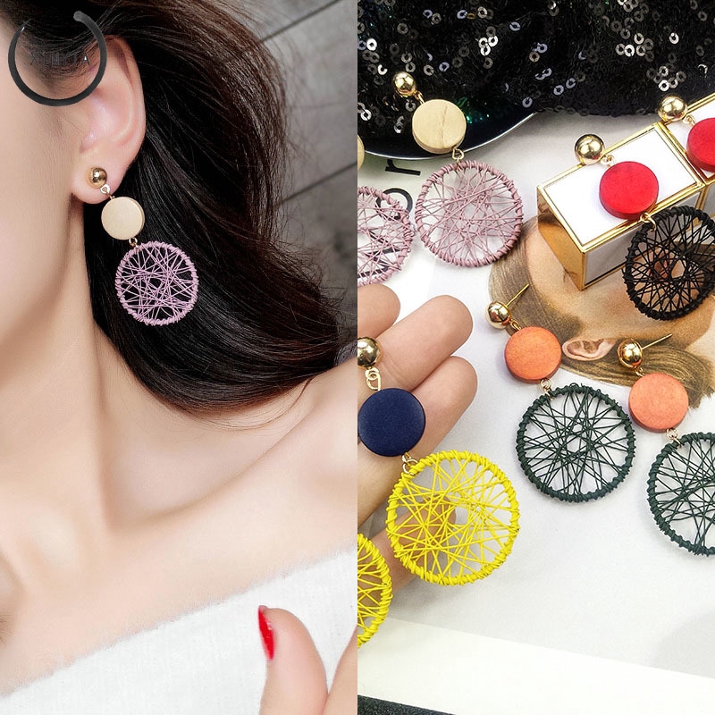 [Bayar Di Tempat] Anting Panjang Gaya Korea Retro Putaran Roda Dilebih-lebihkan Untuk Wanita