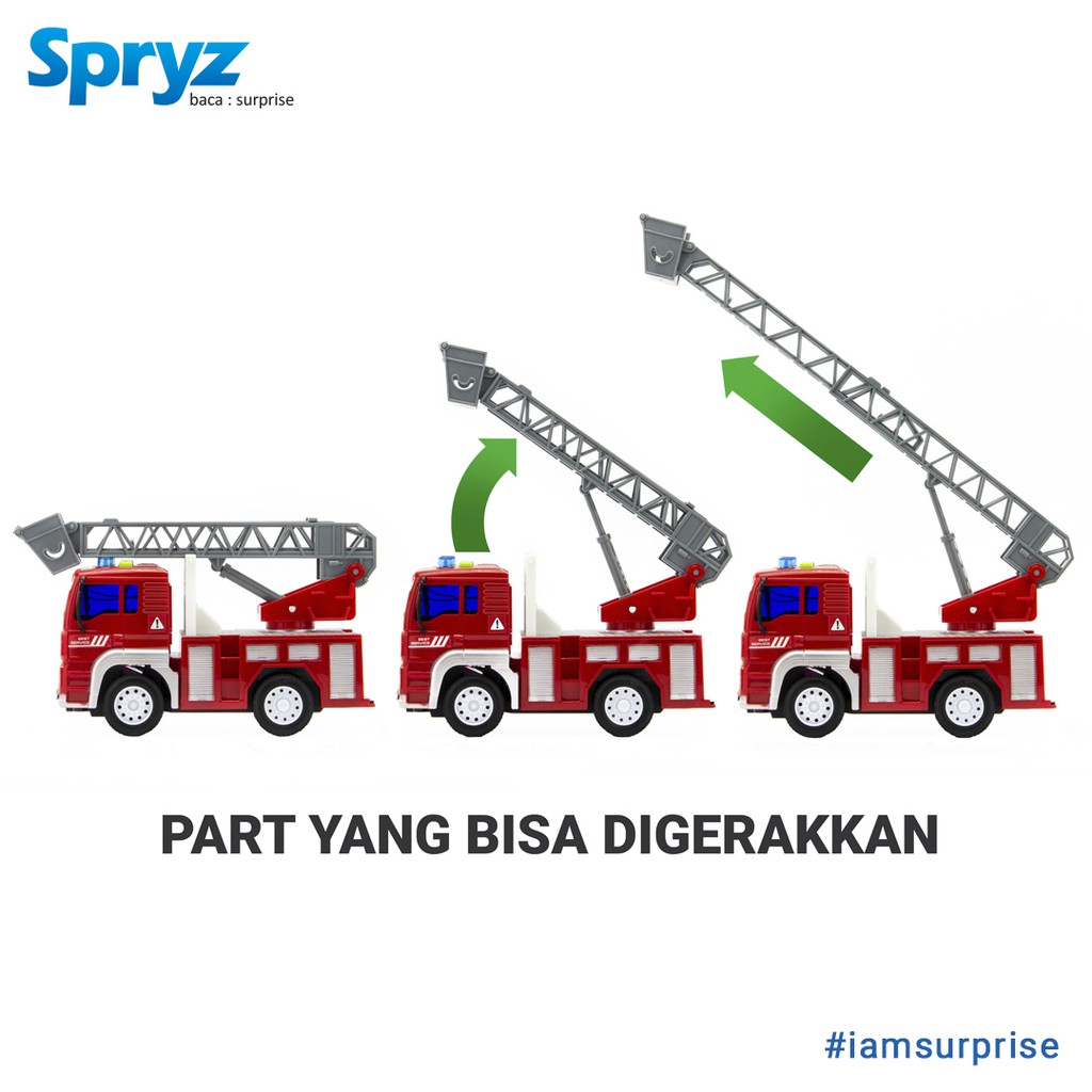 Spryz Citysquad Mainan Truk Pemadam Skala 1:20 dengan Mesin Friction, Lampu &amp; Suara