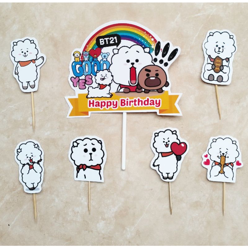 satu set topper toper cake hiasan kue ulang tahun hiasan kue tart karakter RJ BT21 BT 21 BTS Korea B