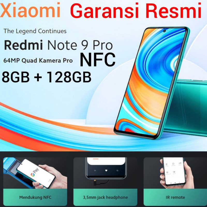 Xiaomi Redmi Note 9 Pro 8/128 NFC Garansi Resmi TAM Indonesia RAM 8GB 128GB