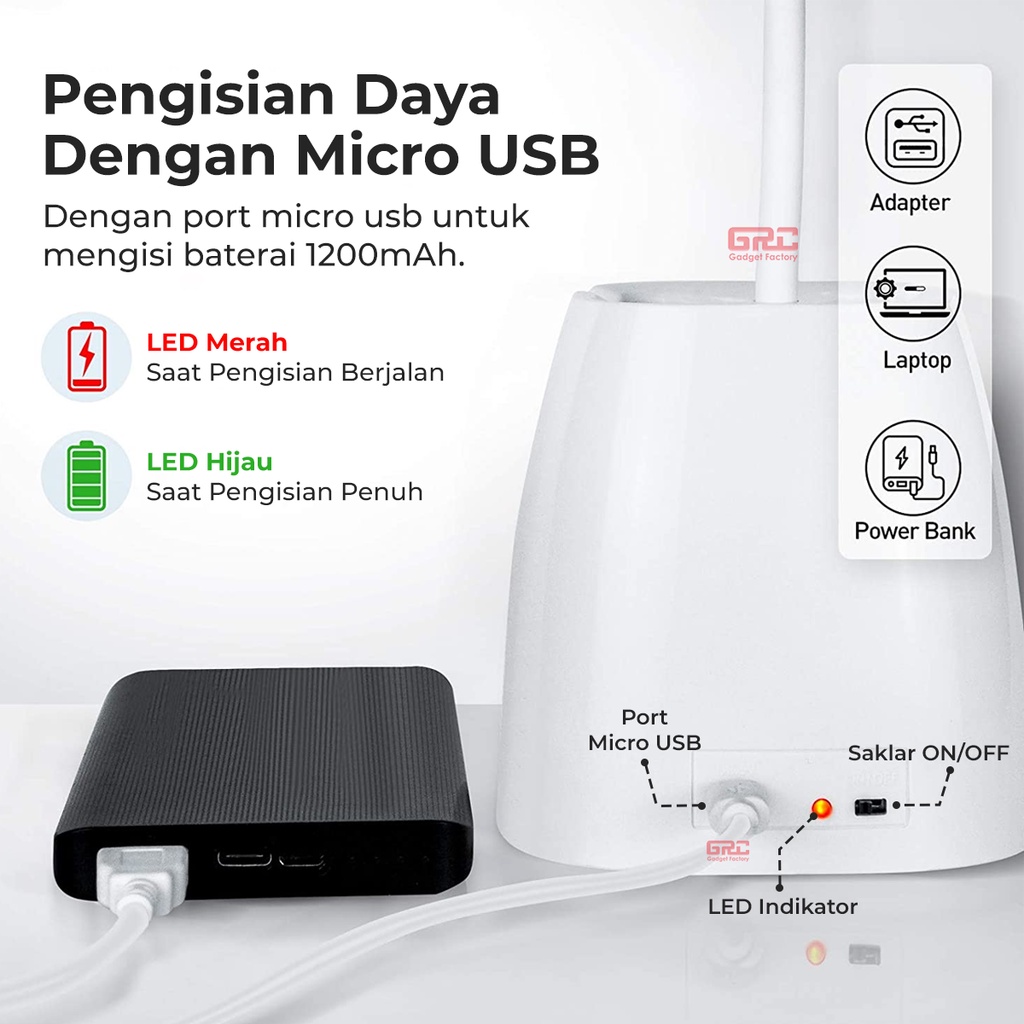 Lampu Meja Belajar LED Portable Lampu Baca Tempat Pensil Flexible