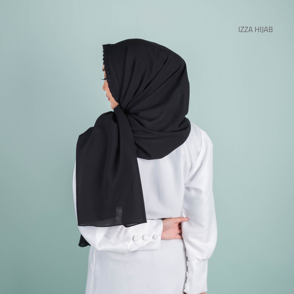 (1KG=11pcs) Pashmina Tali Lipit KCB Premium Jahit Tepi Diamond Hijab Instan Original-hitam