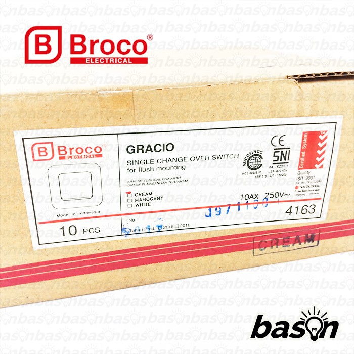 BROCO Gracio 4163 Saklar Hotel | Saklar 1 Gang 2 Way | Putih atau Cream