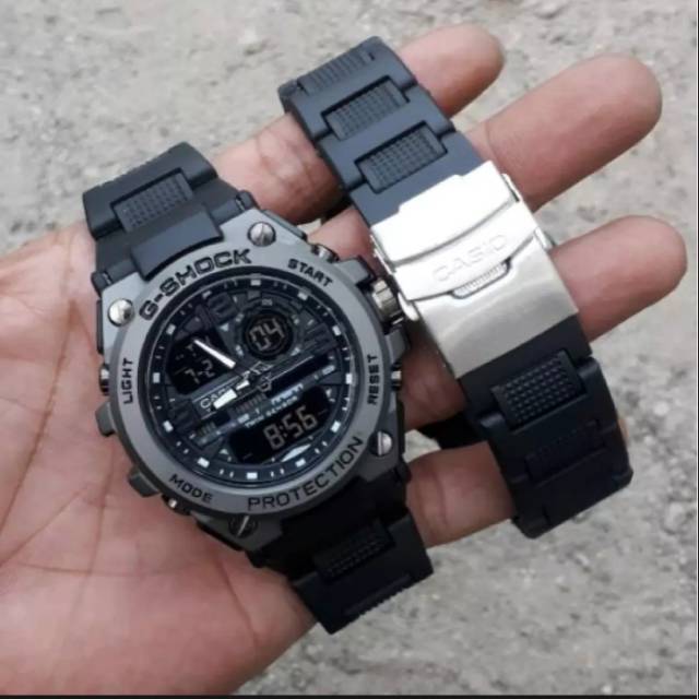 POPULER G-SHOCK  GS8600 Dual Time jam tangan Sport G8600 rantai Hitam -Black LED Light