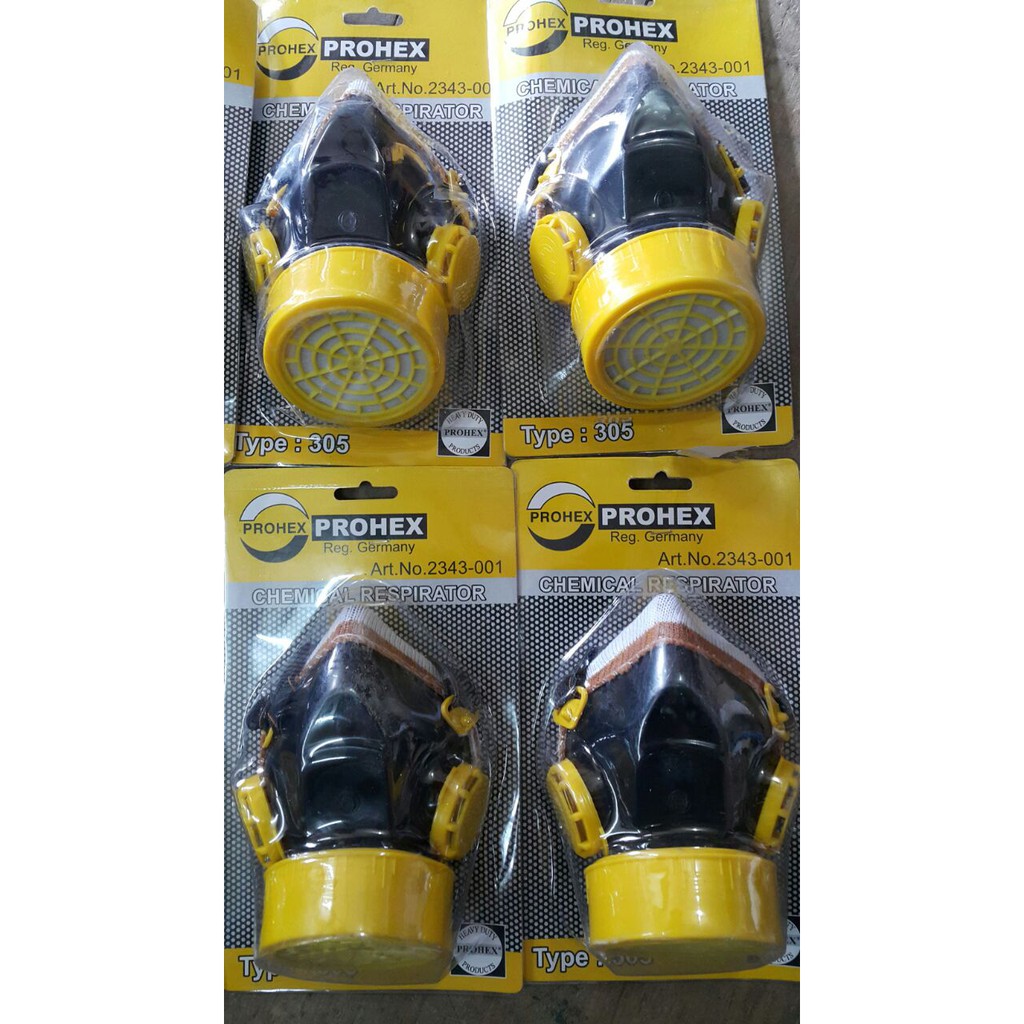 MASKER RESPIRATOR CHEMICAL SINGLE + FILTER CARBON merk PROHEX GERMANY