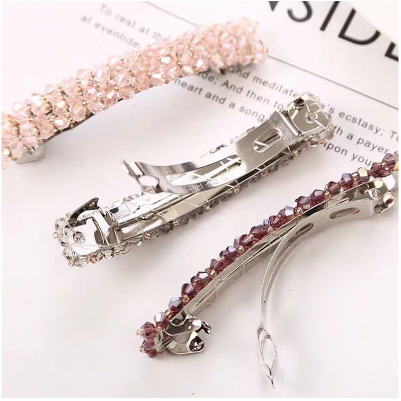 Jepit Rambut Barrette Kristal 9cm Jepit Otomatis Rhinestone Korea Wanita Dewasa Handmade Beaded Crystal Fashion Hair Clip