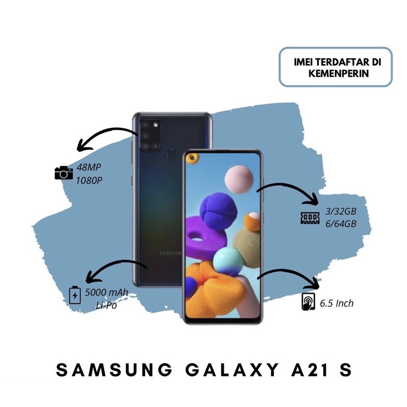 SAMSUNG A21S RAM 4/64 GB [NEW FREE TEMPER GLAS] GARANSI SEIN 1 TAHUN