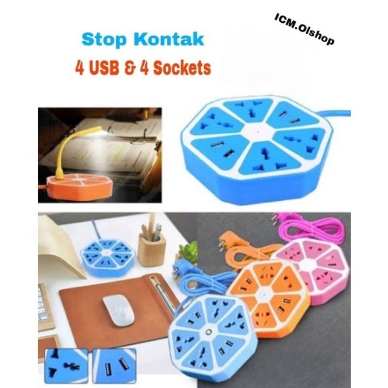 Stop Kontak USB HEXAGON Colokan SOCKET+2USB+4colokan⭐ ICM ⭐