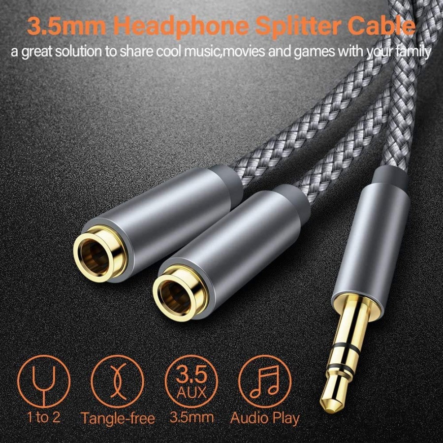 Premium Nylon Aux Audio Splitter Jack 3.5mm Share Music Headset