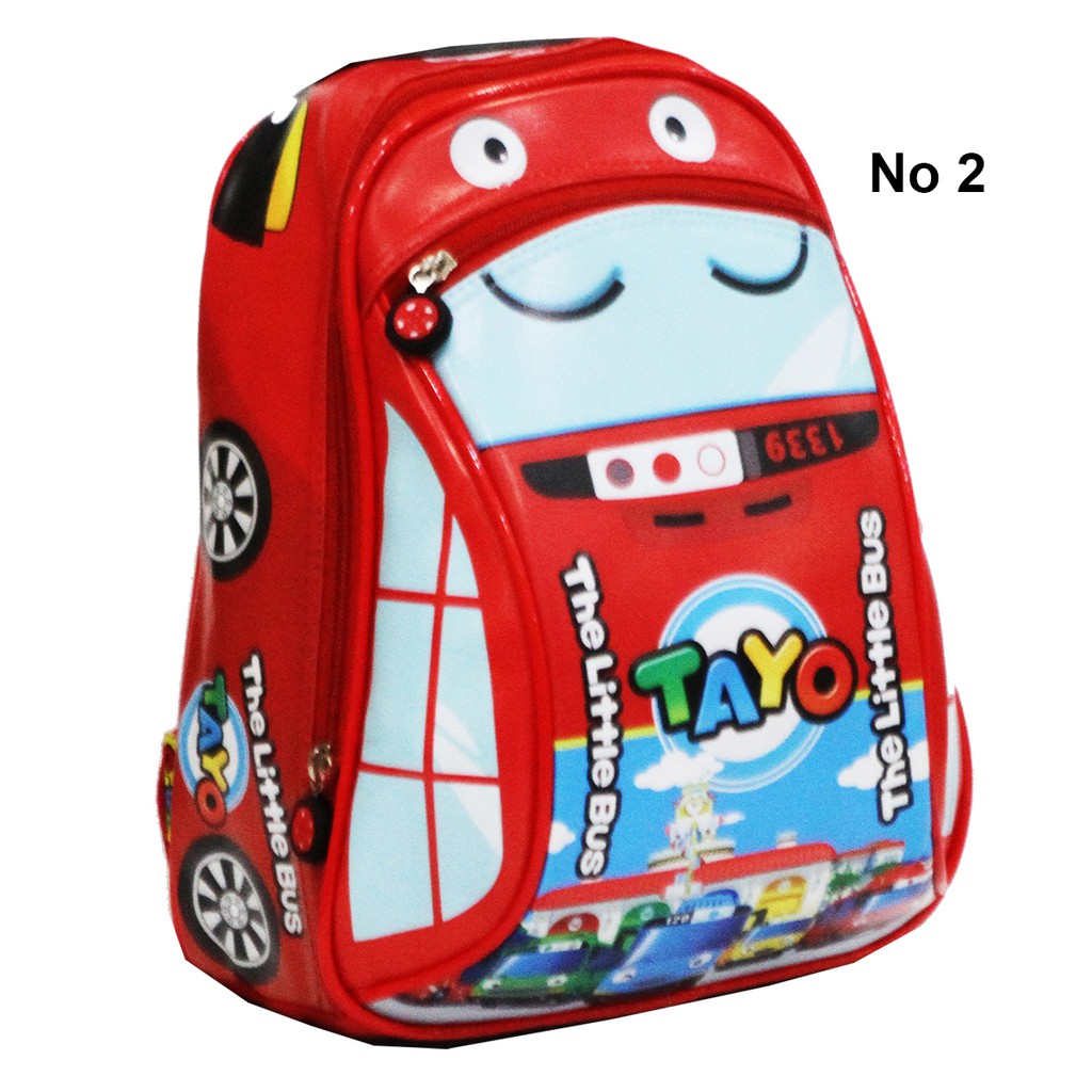 Tas Ransel Anak Sekolah Laki Laki PG / PAUD Motif Mobil BUS ASTRONOT Bahan Kain Sponge Anti Air DUA RESLETING