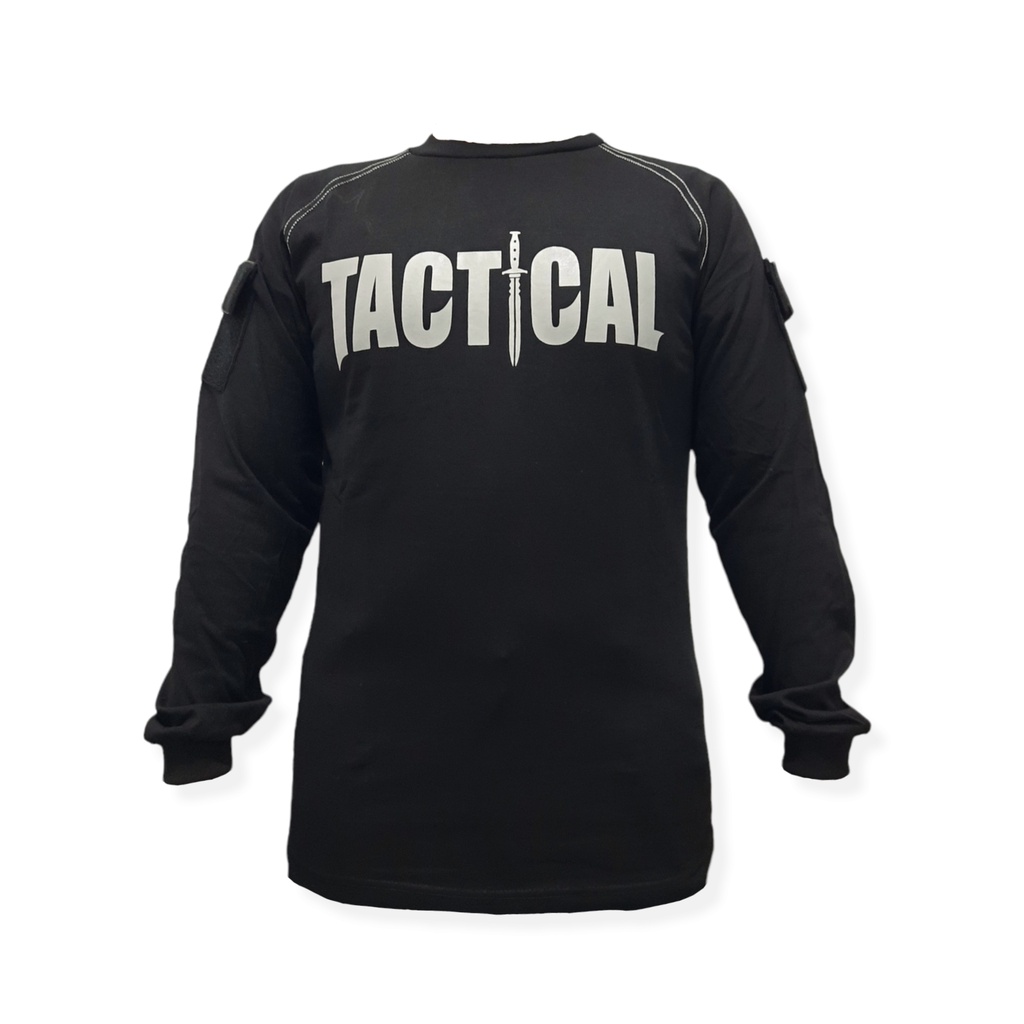 Kaos Tactical Lengan Panjang Hitam &amp; Abu Muda Cotton Combed 20s.