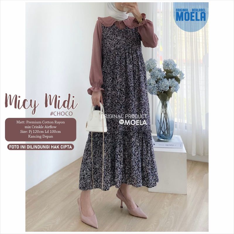 DRES WANITA MICY MIDI PREMIUM COTTON RAYON MIX CRINKLE AIRFLOW LD 110 BERLABEL MOELA