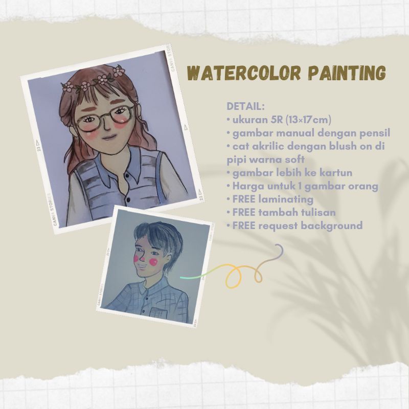 

Watercolor painting/ gambar saja/gambar warna/hadiah/sketsa wajah murah