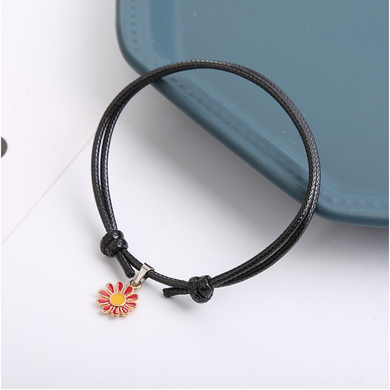 Gelang Tali Kulit Impor Bunga DAISY SAKURA Gaya Punk HipHop Korea Fashion ANTI AIR Pria Wanita