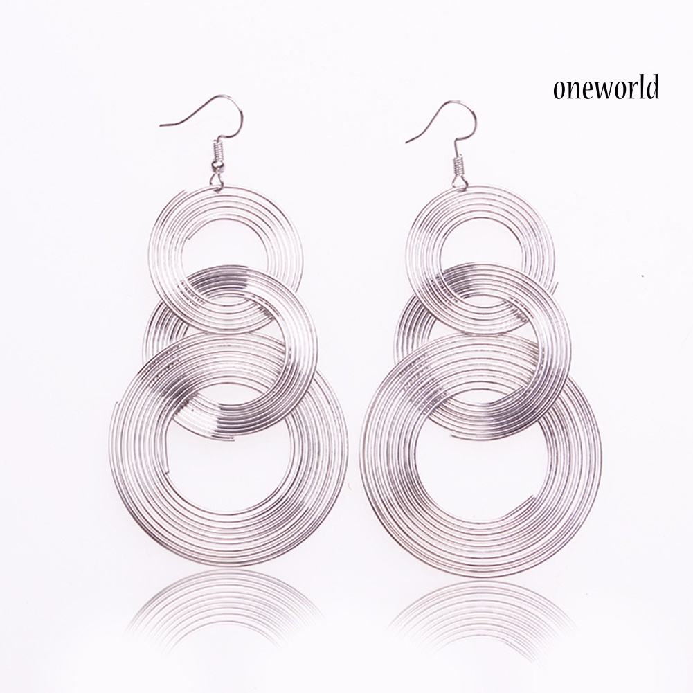 OW@ Vintage Multi Layers Alloy Large Circle Ear Drop Dangle Women Hook Earrings