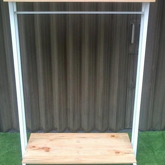 GAWANG GANTUGAN BAJU BAZAR KAYU BESI COATING PUTIH