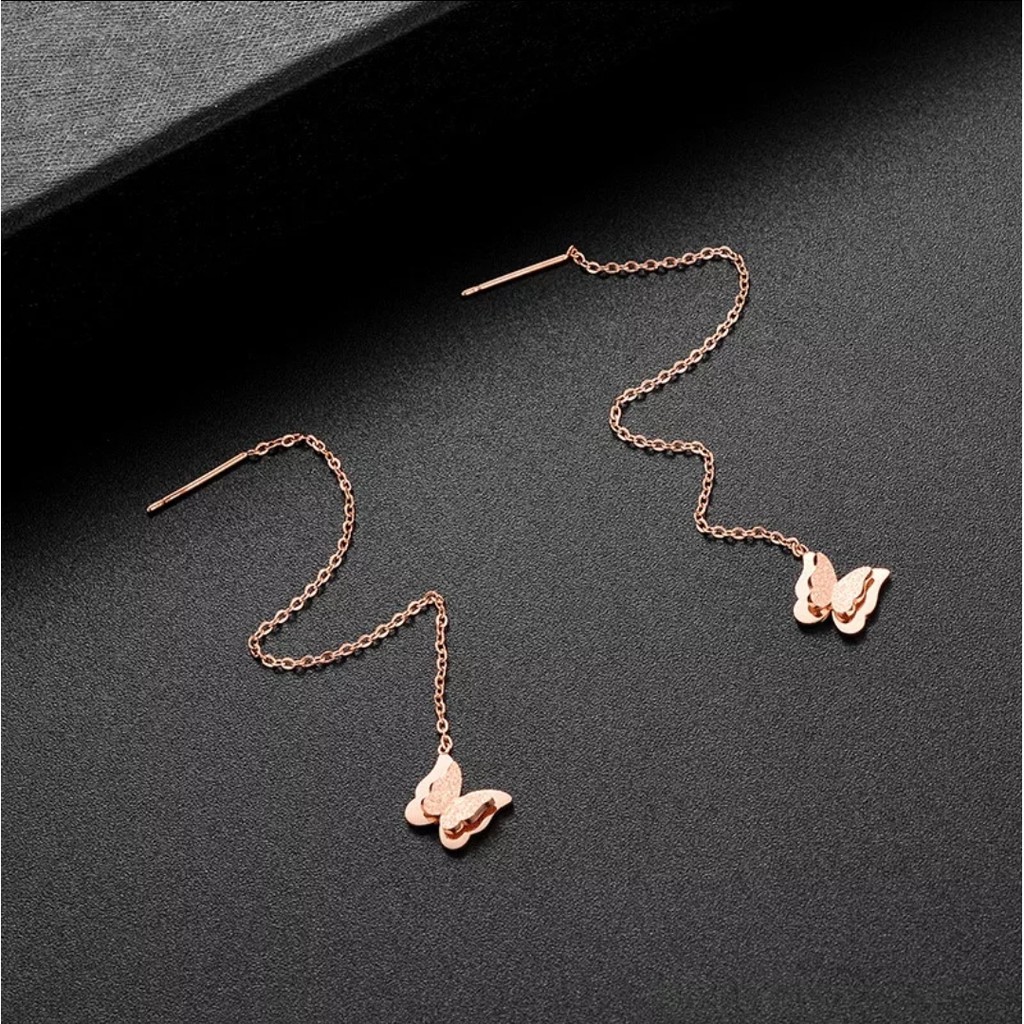 Anting Juntai Titanium Model Kupu-Kupu Tersedia Warna Rose Gold dan Gold