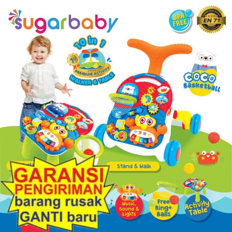 BABY WALKER SUGARBABY 10IN1 Sugar Baby 10IN1 Premium Activity Walker &amp; Table - Coco Basketball Push