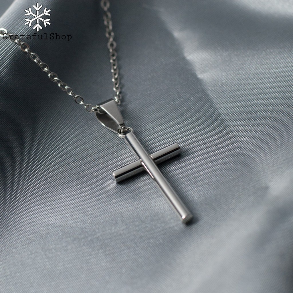 Kalung Silver Salib Cross Pipe Stainless Steel (Anti Karat)