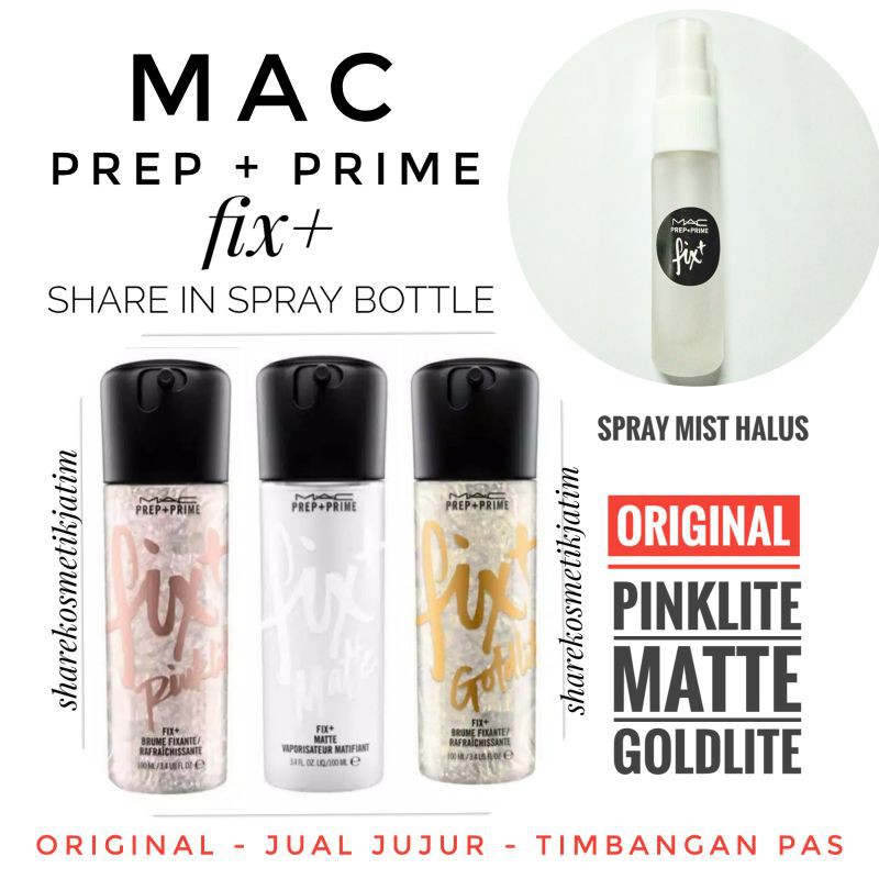 Mac Prep + Prime Fix+ Setting Spray Matte Pinklite Goldlite Share in Spray Bottle