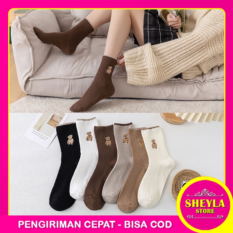 Kaos Kaki Panjang Motif Beruang Lucu / Kaos Kaki Polos Wanita Cute Bear / Kaos Kaki Panjang Import / TS-1