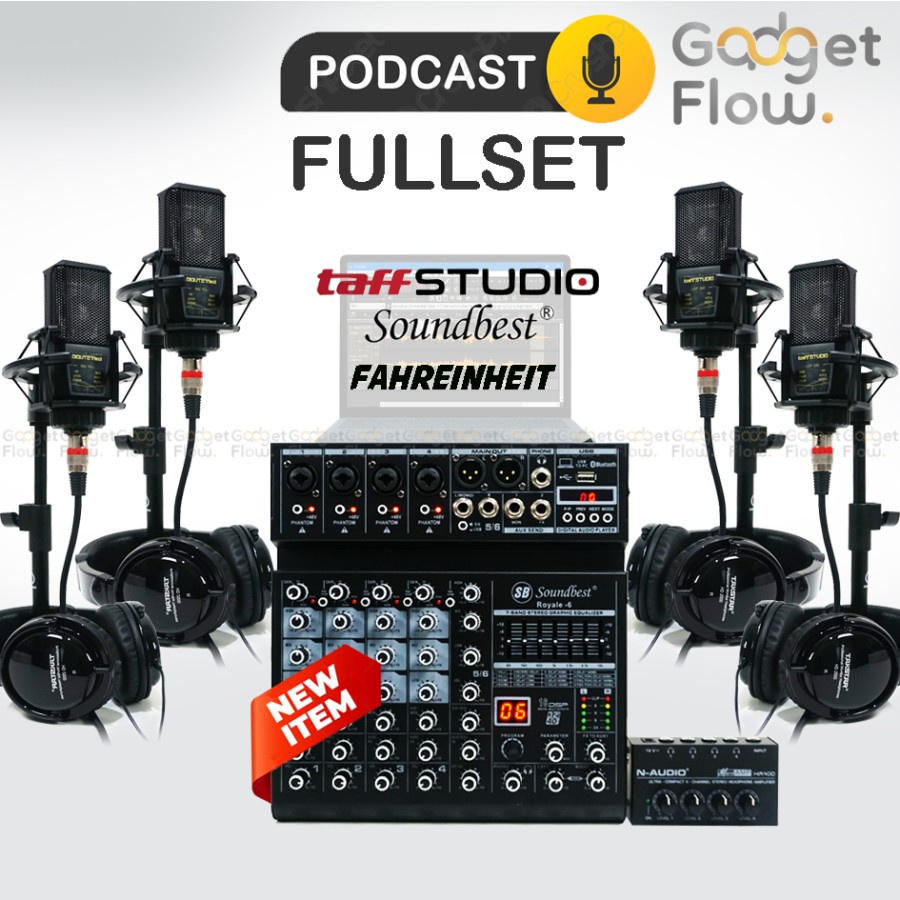 PAKET PODCAST 4 ORANG MIC MICROPHONE LG240 MIXER 6 CHANNEL LENGKAP