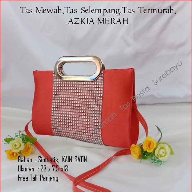 TAS PESTA SATIN AZKIA MODEL CLUCTH DAN SELEMPANG TERKESAN MEWAH DAN ELEGAN DERA SHOP99