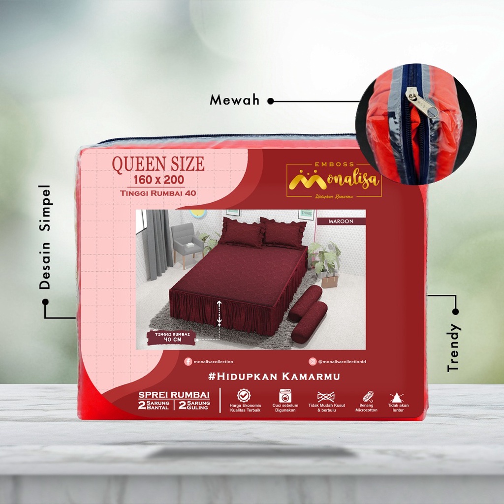 Monalisa Emboss Sprei Rumbai Uk 160/180 - Maroon