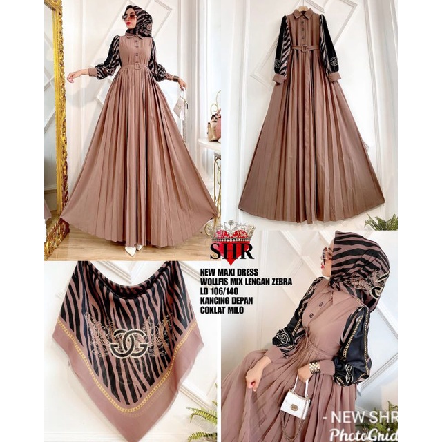 COD !!! NEW SHR ORI 100% DRESS MAXI wolfis ZEBRA PREMIUM BUNGA BLACK MILO LEOPARD SYAHIRA-1