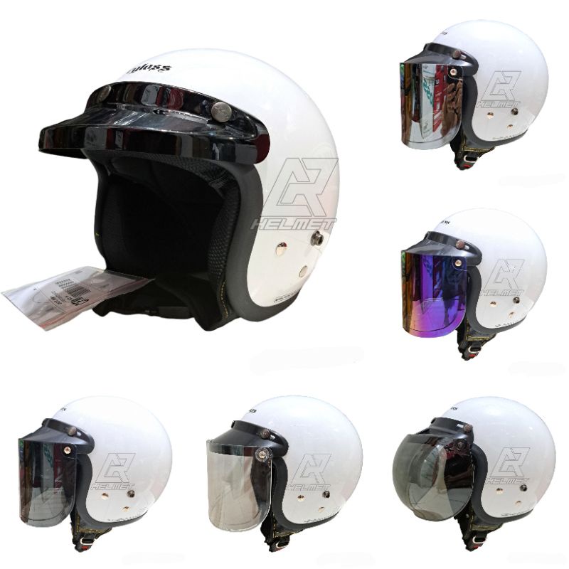 helm cargloss original putih/white kaca datar