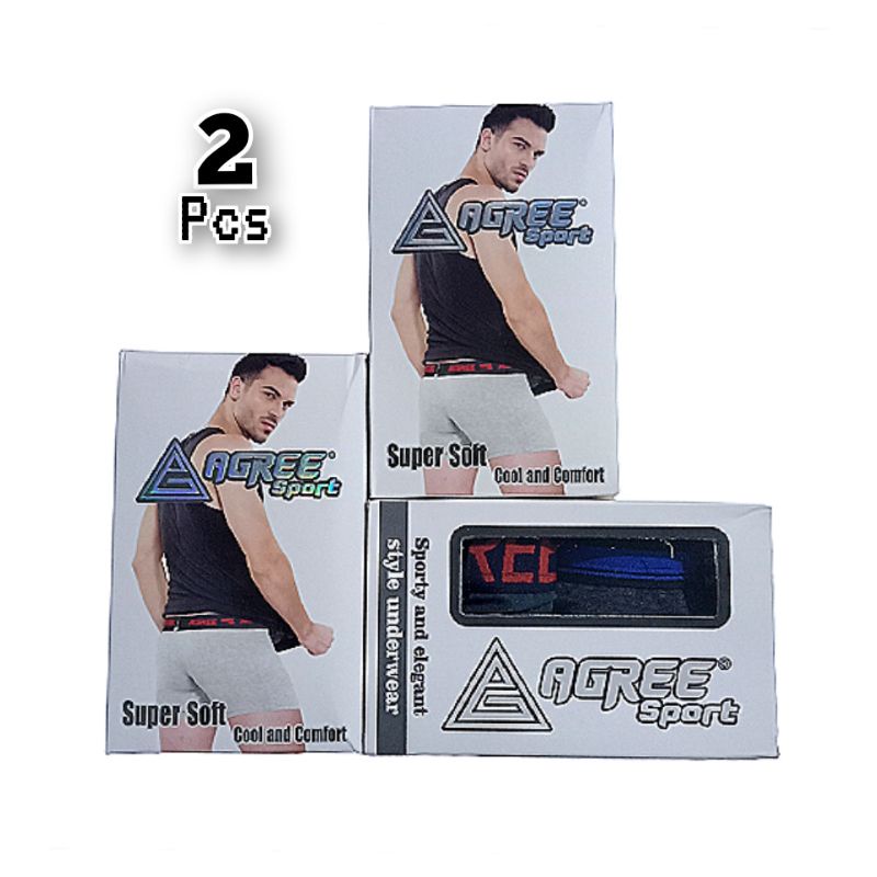 AGREE SPORT Celana dalam pria dewasa boxer 2 pcs anti bakteri katun premium impor original