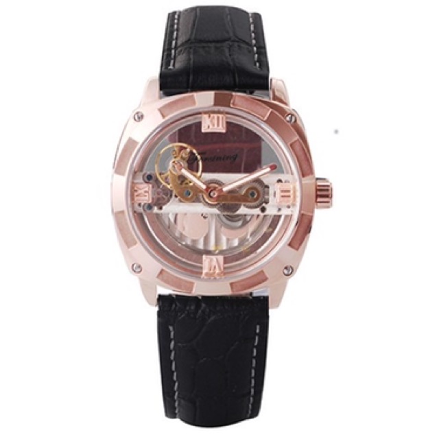 Jam Tangan Automatic Transparan Forsining Original Mewah Rose Gold