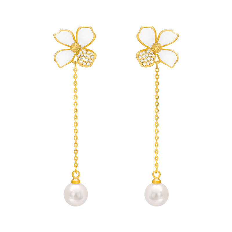 Pearl Flower Zircon Earrings For Women Fashion 925 Silver Needle Drop Earring Jewelry Party Accessories