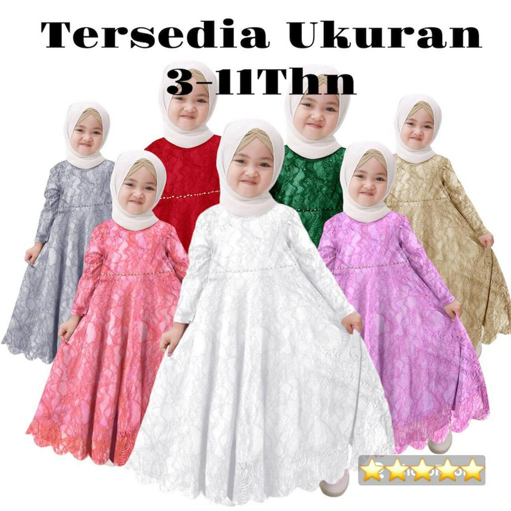 Gamis anak perempuan Jessy 3-11tahun / gamis anak / baju muslim anak perempuan / gamis anak warna pu