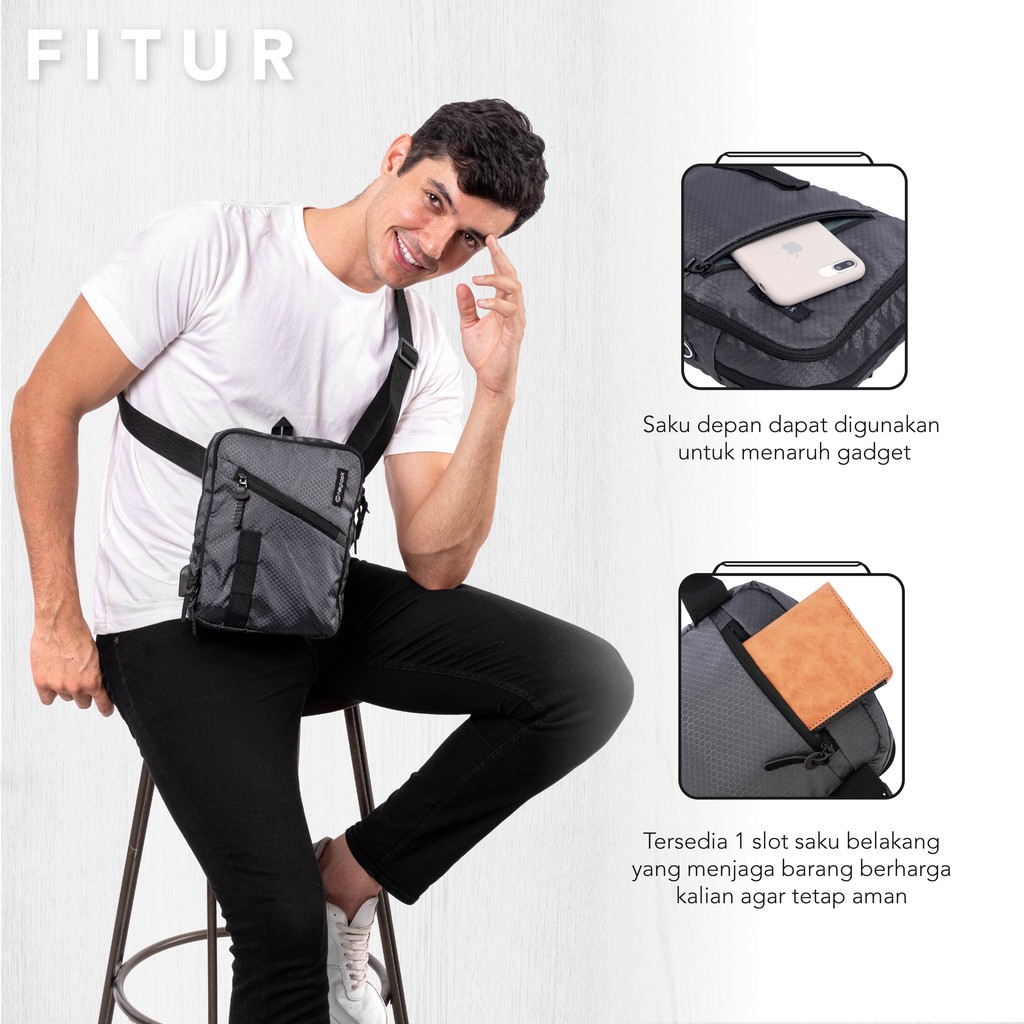 HEYLOOK Project - (Free Cable Usb) Tas Selempang Pria Sling Bag Outdoor SAVERRO Waist Bag Pria Distro Original