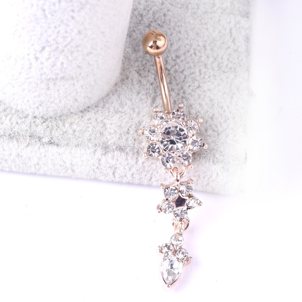 [Jianxin] Lady Rhinestone Flower Stainless Steel Belly Button Navel Ring Piercing Jewelry