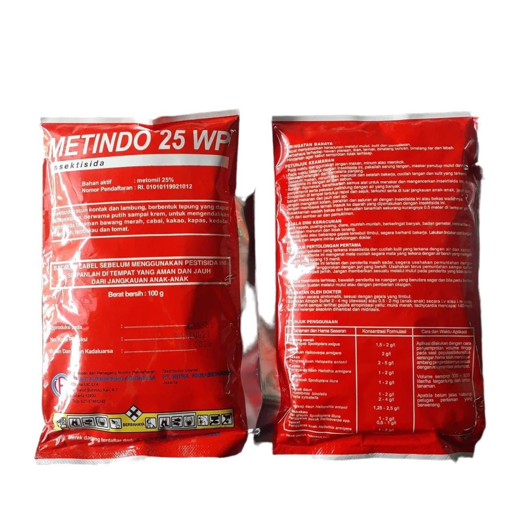 Metindo 25 WP 100 Gram Metomil 25% pembasmi hama ulat dll pada tanaman sayur dan buah