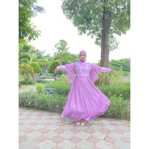 rayya dress by elslook (ready stok) dress kondangan lebaran lamaran bridesmaid outfit dress mewah brokat tile dot idul fitri sejora dress