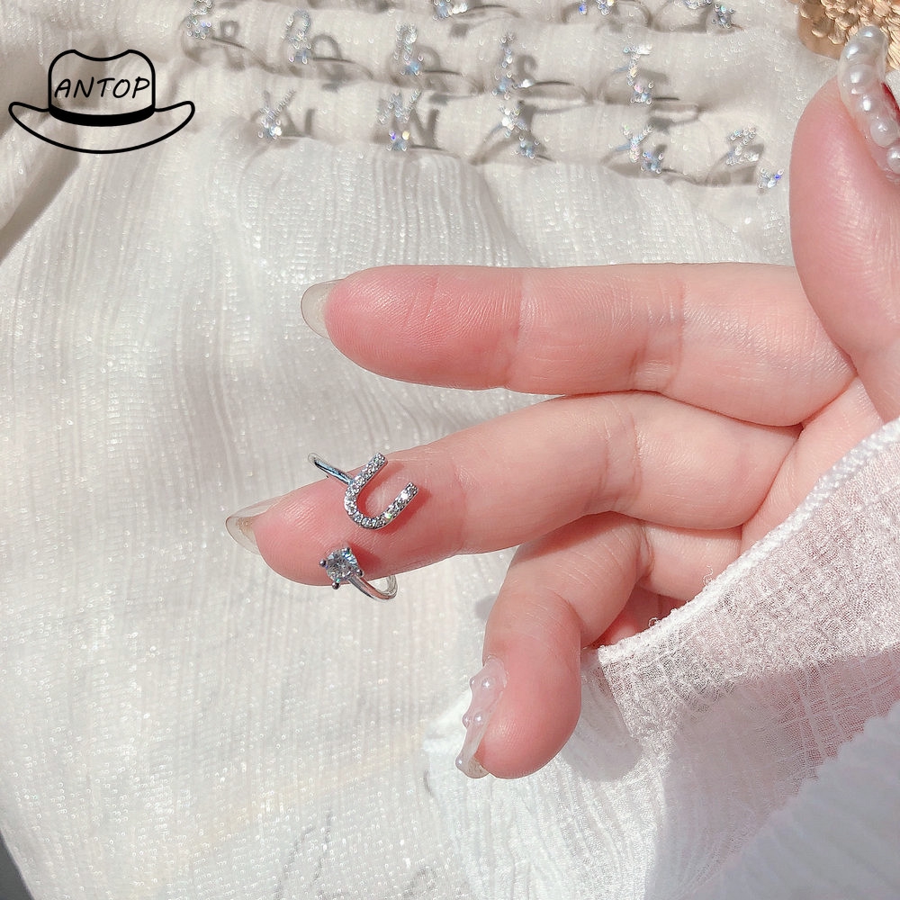 Antop！[COD Available] 1Pc Cincin OPENING Ring Adjustable Motif Huruf Alfabet Inggris Untuk Wanita