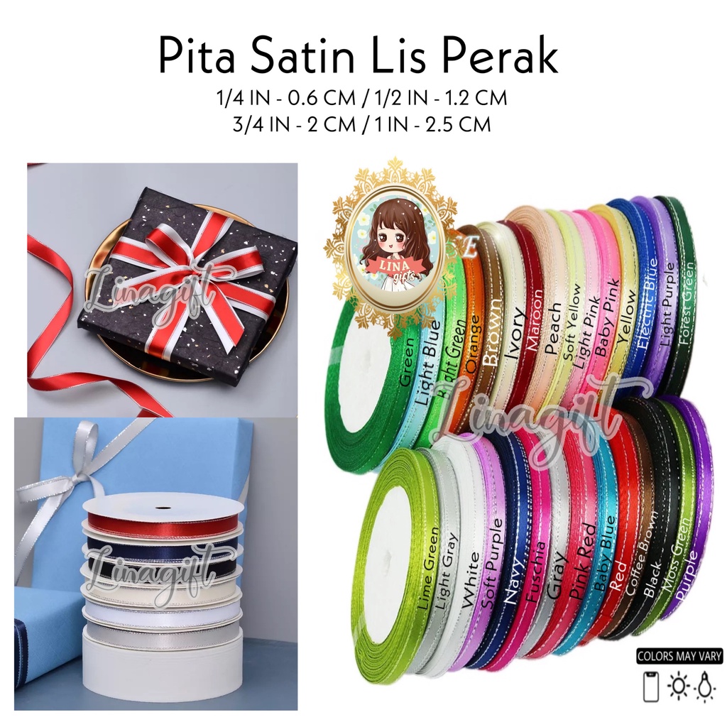 ( Rol 20 Yard ) PITA SATIN LIST PERAK 3/4INCH / PITA KADO 2CM / SATEEN RIBBON SILVER BORDER 20MM