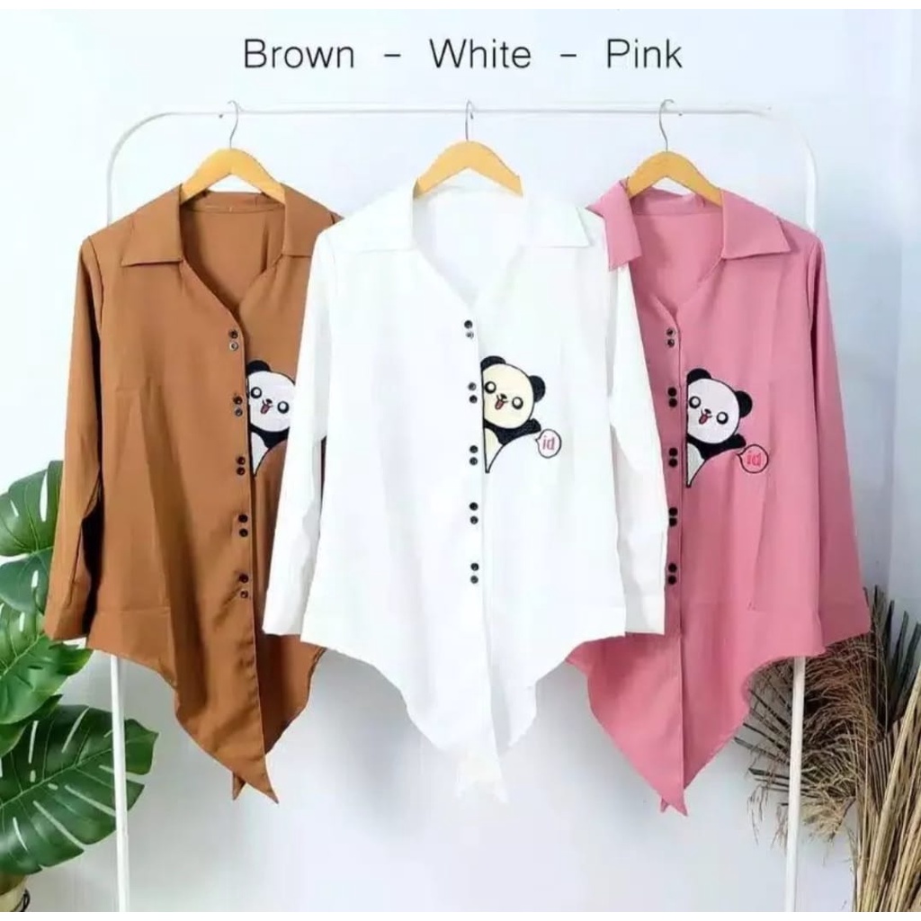 Baju atasan motip panda kekinian , kemeja terlaris kemeja wanita kemaja remaja dan dewasa paling hit