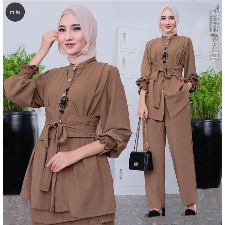 one set wanita dewasa/ aira One Set / Setelan Wanita Muslim Terbaru Bahan Crinkle Airflow / Pakaian Set Cewek Dewasa Kekinian/pakaian wanita/pakaian wanita kekinian/ setelan wanita kekinian/baju wanita/ atasan wanita