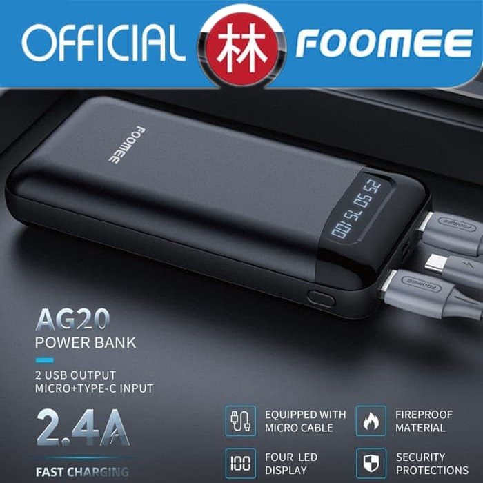 Foomee AG20 20000mAh 2 USB Output Fast Charging LED Display