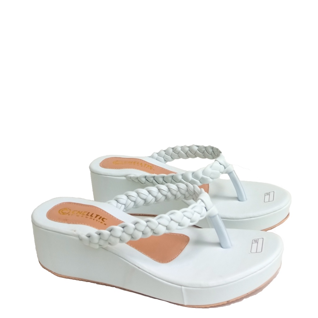 Sandal Wanita/Wedges Wanita Tali jepit kepang Remaja Terbaru/Sandal Wanita Kekinian/Sandal Santai Wanita/Sendal Rumah Anti Slip/Selop Wanita Casual Murah/Cod/Bisa Bayar Di Tempat/Gratis Ongkir/Chellltic 033 Putih/Sandal Tinggi Wanita import 5Cm Bukan Zara-Putih