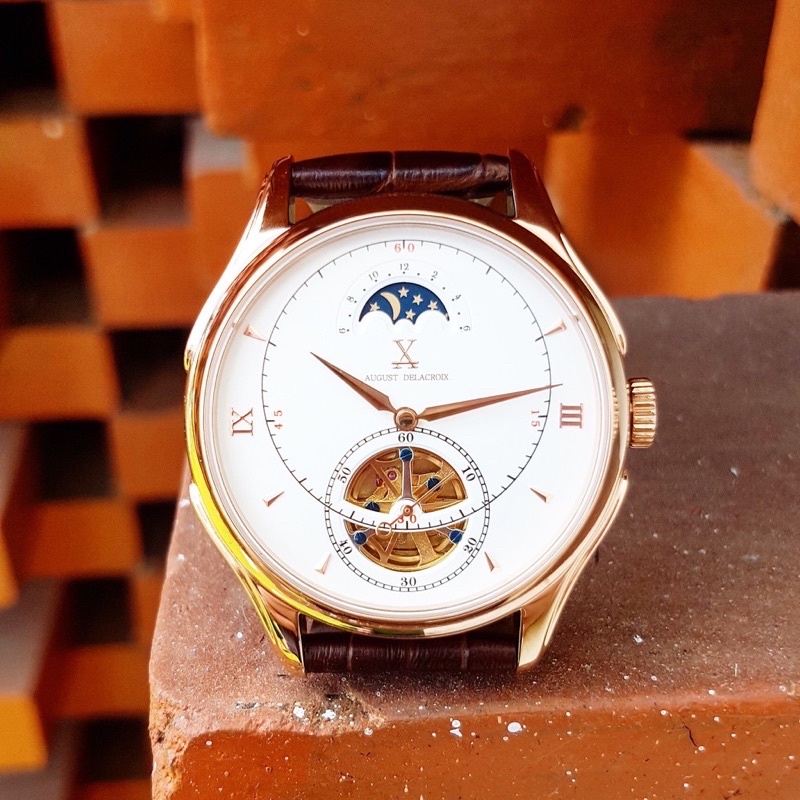 Jam Tangan Pria Wanita Automatic Original August Delacroix Divine Tourbillon Moonphase Luxury