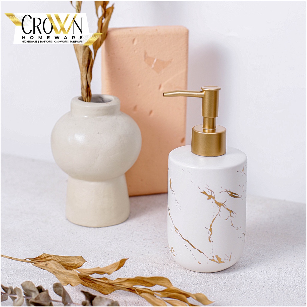 Refill Pump Bottle Marble Ceramic Matte Bath Soap Dispenser Botol Keramik Motif Marmer Sabun Cair